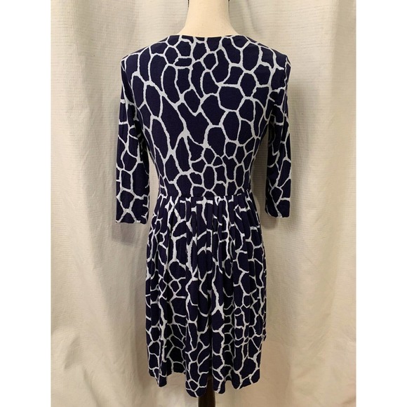 Jones New York Navy White Animal Print 3/4 Sleeve Knee Length Dress Pockets 6P - Picture 5 of 6